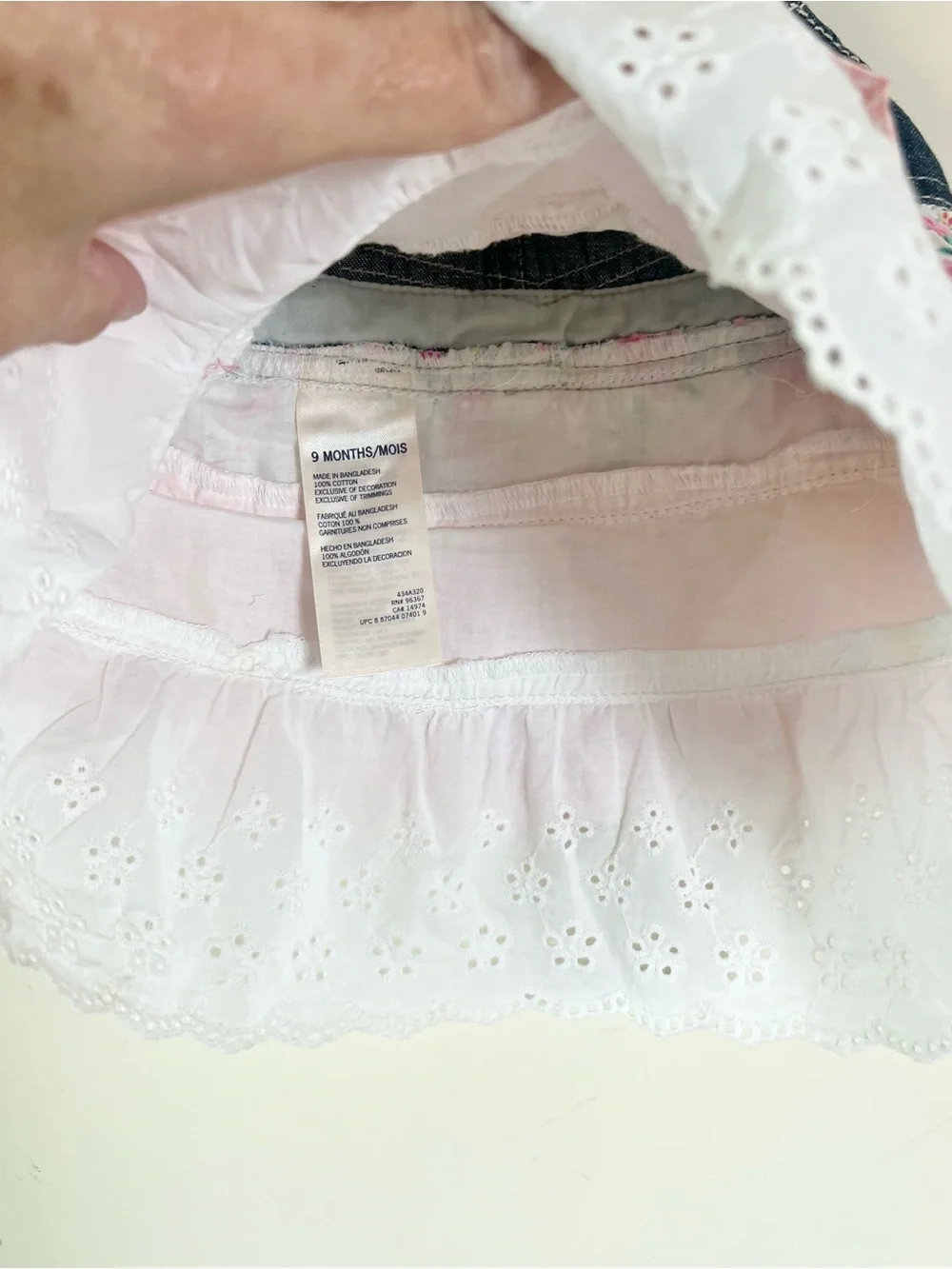 Vintage OshKosh B'gosh Baby Girl Denim Overall Jumper Dress 9M Lace Tiered
